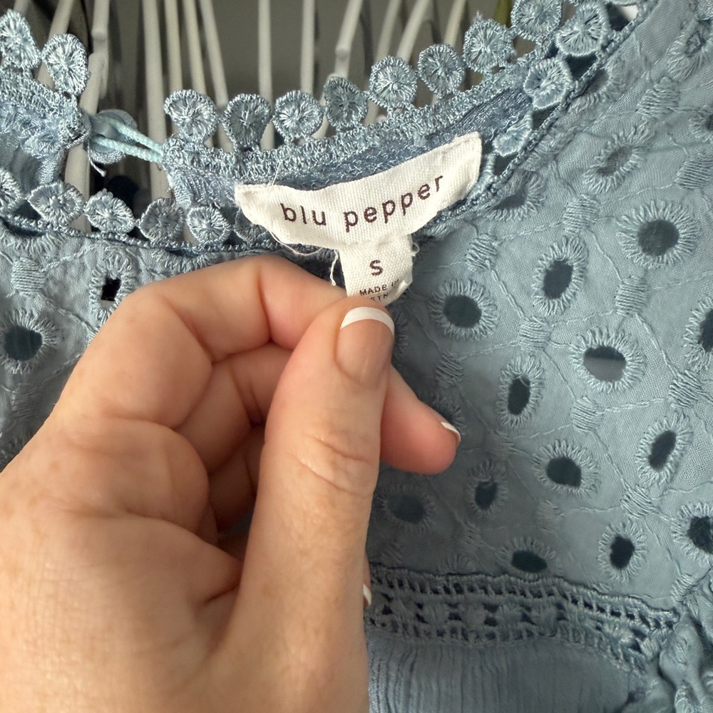Blu Pepper Light Blue Eyelet Blouse - Picture 3 of 3